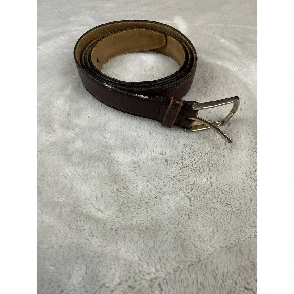 Christopher Hayes Mens Brown Genuine Leather Dress Belt Silver Buckle 2520